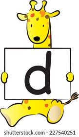 Giraffe holding the letters of the alphabet cards