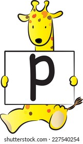 Giraffe holding the letters of the alphabet cards