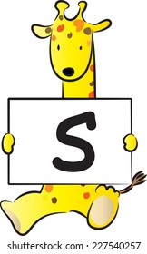 Giraffe holding the letters of the alphabet cards