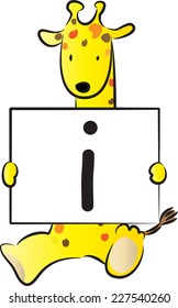 Giraffe holding the letters of the alphabet cards