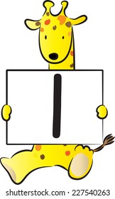 Giraffe holding the letters of the alphabet cards