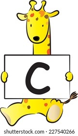 Giraffe holding the letters of the alphabet cards