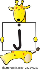 Giraffe holding the letters of the alphabet cards