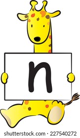 Giraffe holding the letters of the alphabet cards