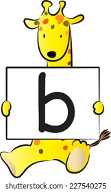 Giraffe holding the letters of the alphabet cards