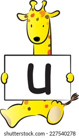 Giraffe holding the letters of the alphabet cards