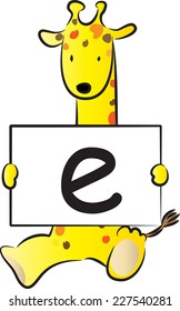 Giraffe holding the letters of the alphabet cards