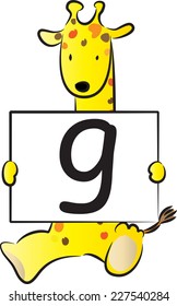 Giraffe holding the letters of the alphabet cards