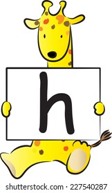 Giraffe holding the letters of the alphabet cards