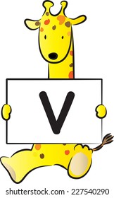 Giraffe holding the letters of the alphabet cards