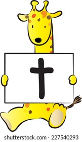 Giraffe holding the letters of the alphabet cards