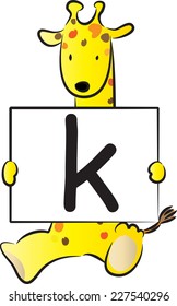 Giraffe holding the letters of the alphabet cards