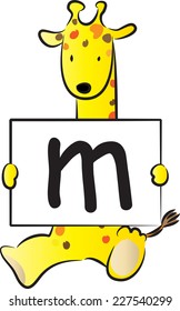 Giraffe holding the letters of the alphabet cards