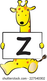 Giraffe holding the letters of the alphabet cards