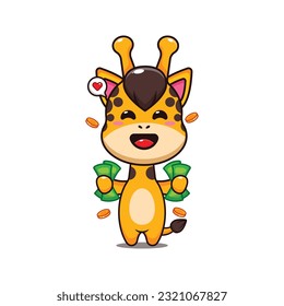 giraffe holding money cartoon vector illustration.