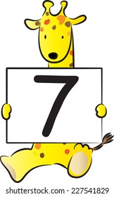 Giraffe holding the numbers of the cards