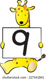 Giraffe holding the numbers of the cards
