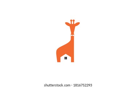 Giraffe With House in Negative Space Vector Logo Design Inspiration