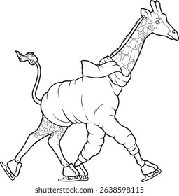 Giraffe Ice skating Ice skates Animal Vector Graphic Art Illustration