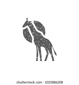 Giraffe icon in grunge texture. Vintage style vector illustration.