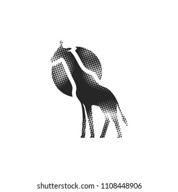 Giraffe icon in halftone style. Black and white monochrome vector illustration.