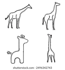 giraffe icon set, brush strokes on a white background. Vector illustration.