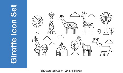 Giraffe Icon Set with editable vector. 