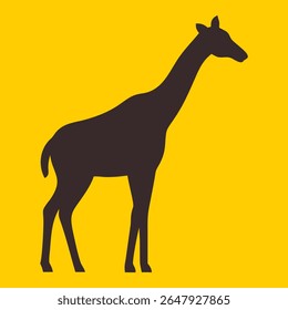 Giraffe icon silhouette isolated on yellow background. Vector illustration.