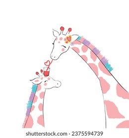 giraffe illustration. girl child tshirt pattern design