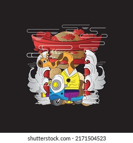 giraffe illustration with japanese style background