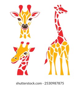 Giraffe illustration in two main colors. Simple vector pattern, isolated on white background, ico logo, kids animal illustration.
