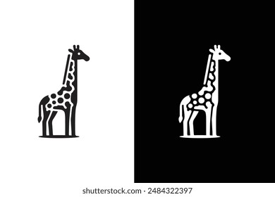 Giraffen-Illustration. Giraffe Vektorgrafik Icon Silhouette isoliert auf einem weißen schwarzen Hintergrund.