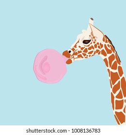 giraffe inflates chewing gum vector