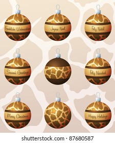 Giraffe inspired Christmas baubles in vector format.