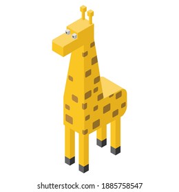Giraffe isometric icon. Hand drawn vector illustration isolated on white. Flat colors.