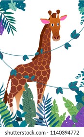 giraffe jungle flat style vector isolated on white background