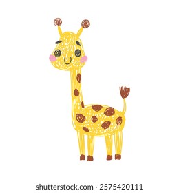 Giraffe as Kids Doodle Simple Hand Drawn Element Vector Illustration