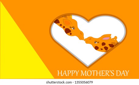 giraffe kissing baby,mother's day greeting card with text happy mother's day.vector illustration for poster,greeting card,banner