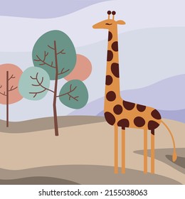 Giraffe in a landscape with sand and trees
