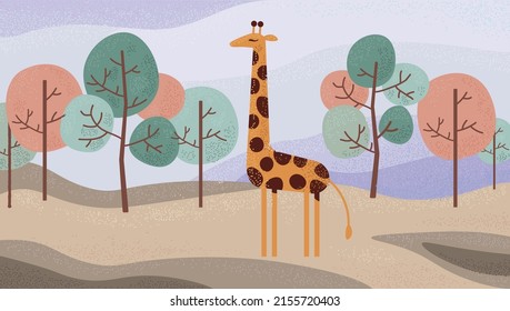 Giraffe in a landscape with sand and trees