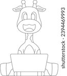 Giraffe Laptop Animal Vector Graphic Art Illustration