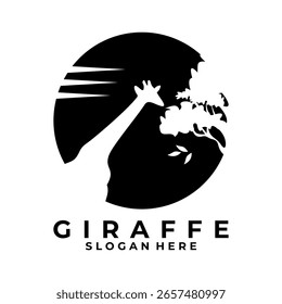 Giraffe and leaf tree silhouette logo design vector template. Circle giraffe logo design icon