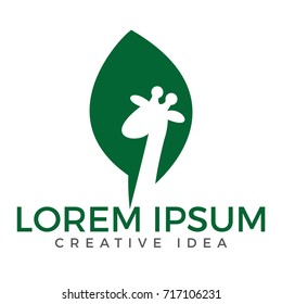 Giraffe and leaf vector logo design. Creative animal logo.