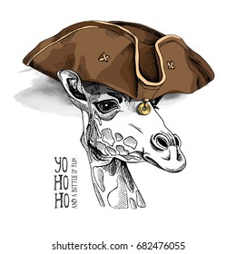 Giraffe in a Leather Pirate hat. Vector illustration.