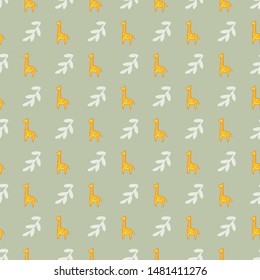 giraffe leaves seamless repeat background. Perfect for kids and textile design.