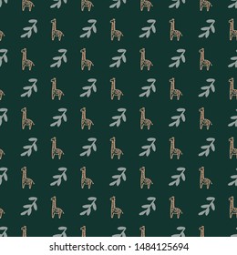 giraffe leaves seamless repeat background. Perfect for kids and textile design.