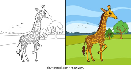 Giraffe line art illustration for coloring book