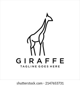 Plantilla de diseño del logotipo de arte de la línea de jirafa. Concepto adorable de mascota animal alta para el icono del parque de conservación