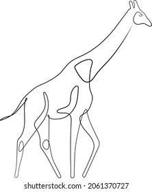 Giraffe line art in vector. Continuous one line drawing of giraffe silhouette isolated on white background. Giraffe icon. Illustration can be used for magazine, background, logotype.