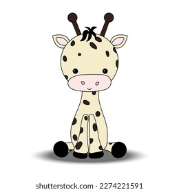 Giraffe. Line drawing of a giraffe. Child's sitting position. Cuteness. Polka dots. Cartoon pictures. Toys. Dolls, coloring books.